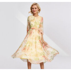 Long 100 Mulberry Silk Dress High-end Summer Style M-L NWT MSRP $439